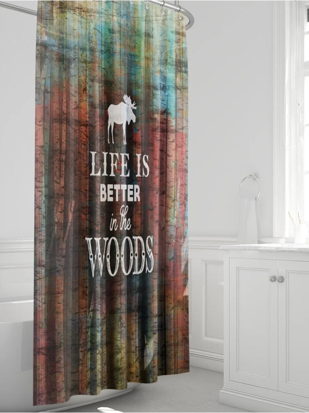 Rustic Shower Curtain Life Is Better In The Woods Moose Shower Curtain X-Long